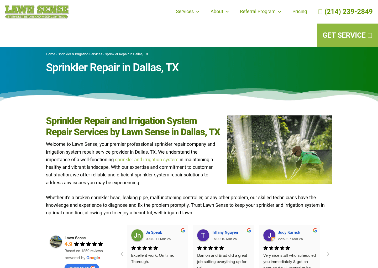 Lawn Sense website screenshot