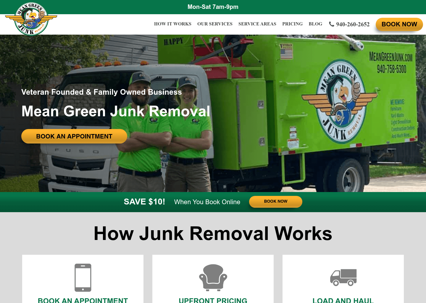 Mean Green Junk Removal website screenshot