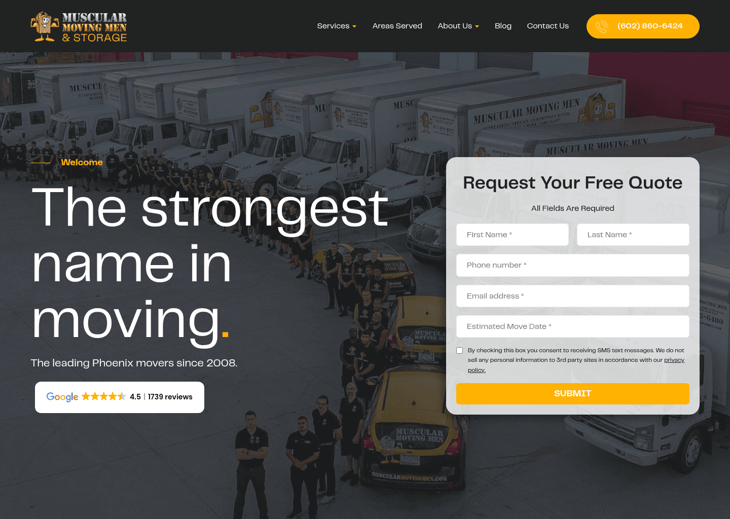 Muscular Moving Men - Phoenix Movers website screenshot