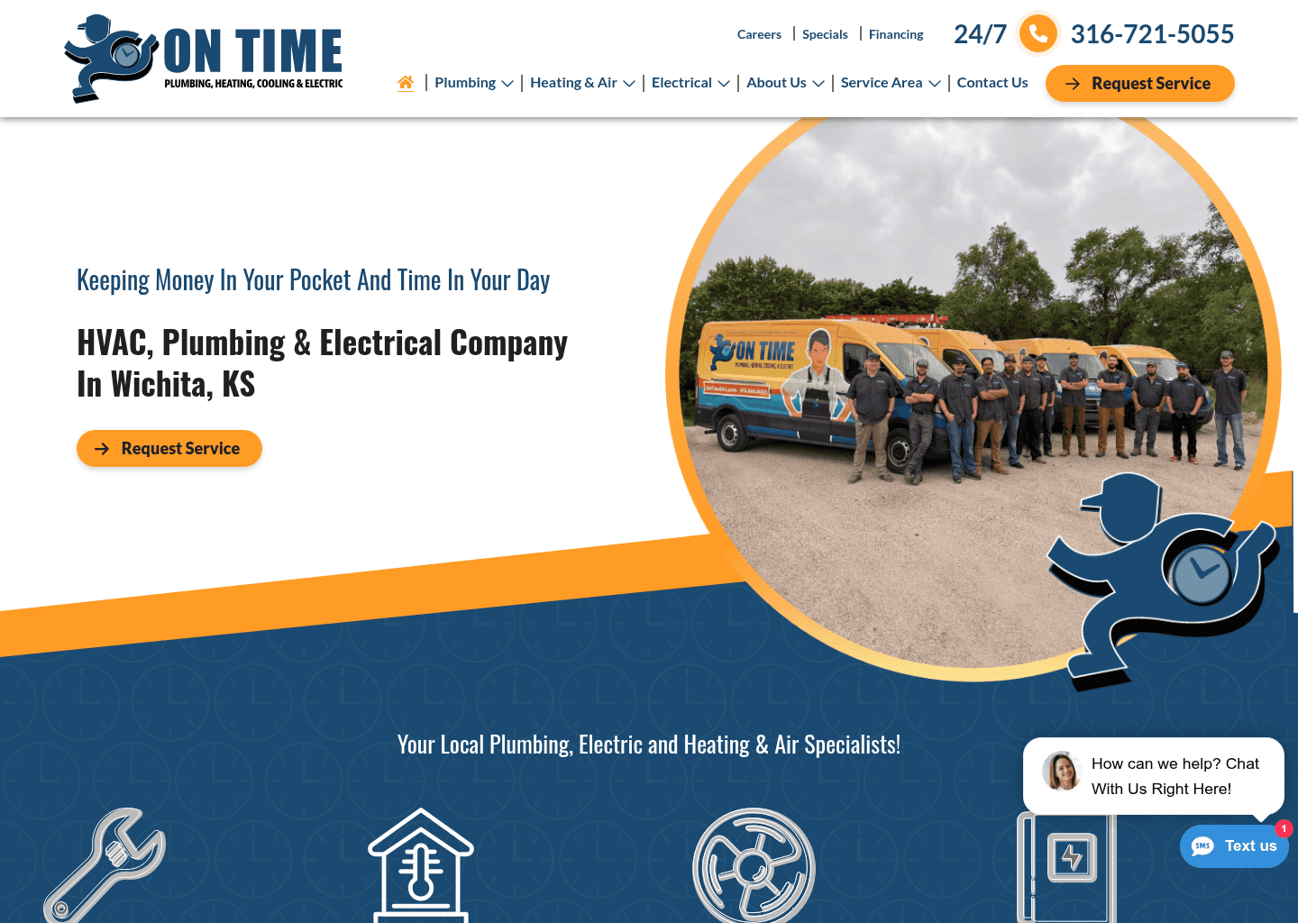On Time Plumbing, Heating, Cooling & Electric website screenshot