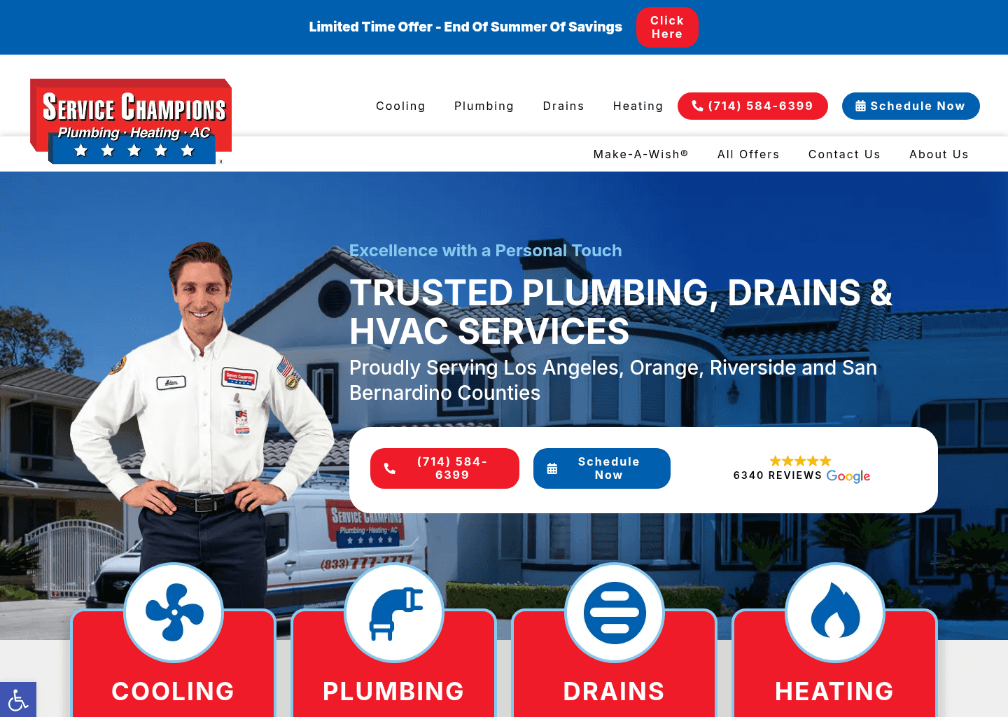 Service Champions Plumbing, Heating & AC website screenshot