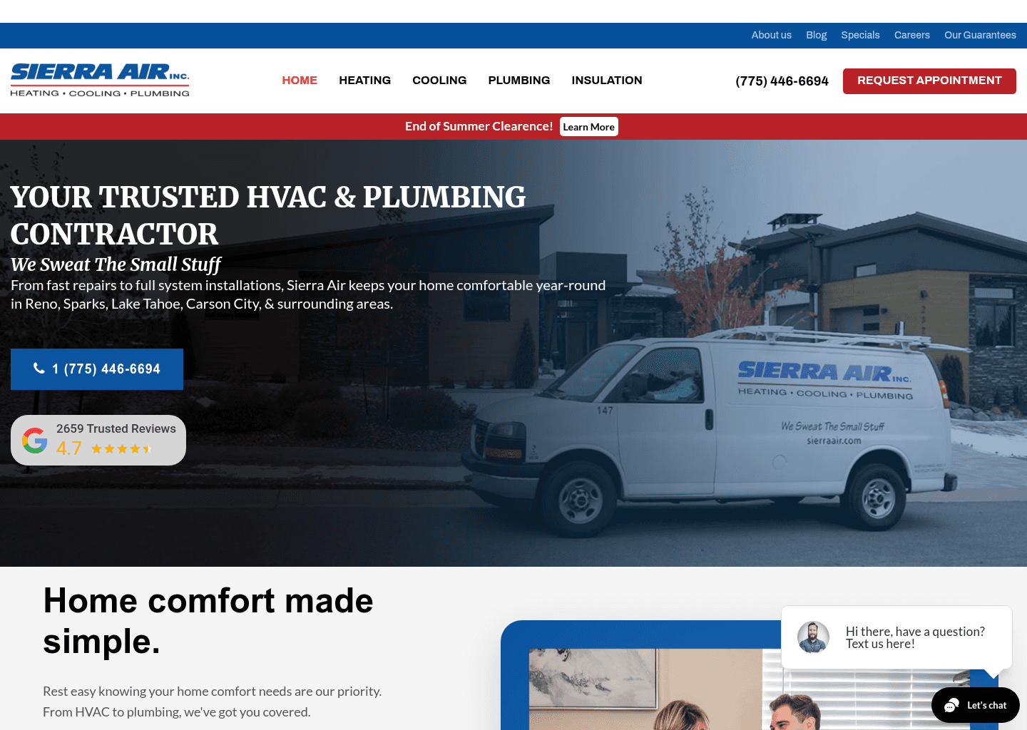 Sierra Air Cooling Heating & Plumbing Reno website screenshot