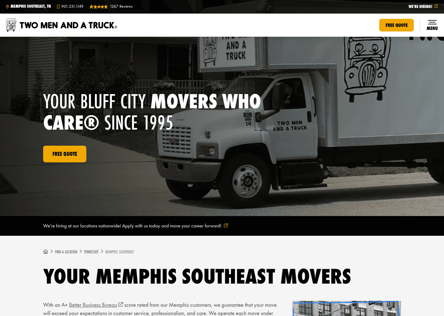 Two Men and a Truck Moving and Storage website screenshot