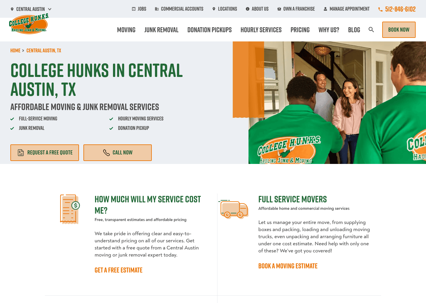 College Hunks Hauling Junk Austin website screenshot
