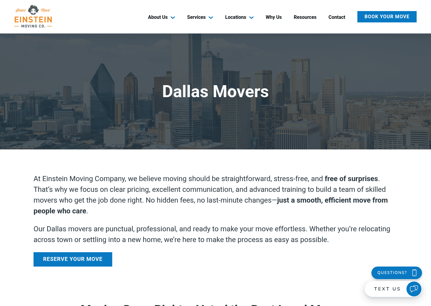 Einstein Moving Company website screenshot