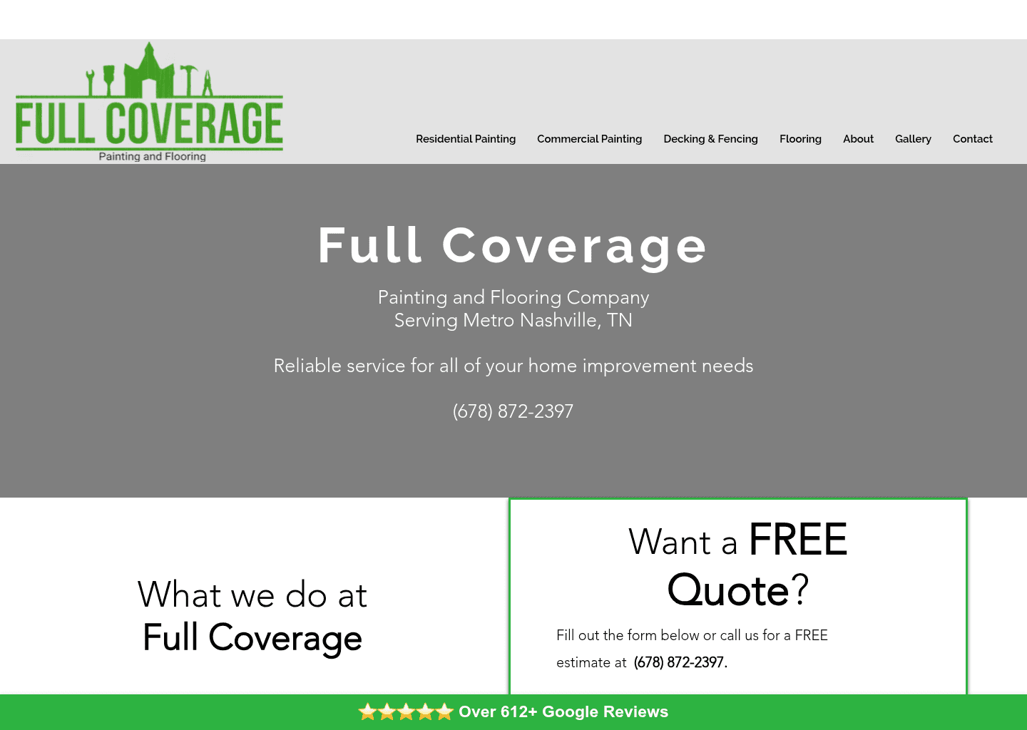 Full Coverage Painting and Flooring website screenshot