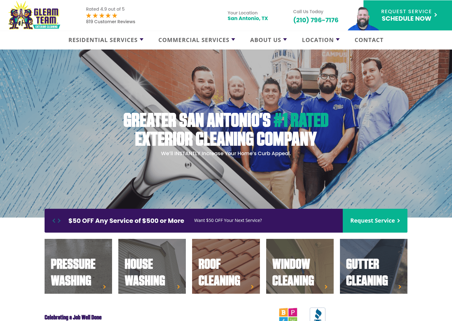 Gleam Team Exterior Cleaning website screenshot