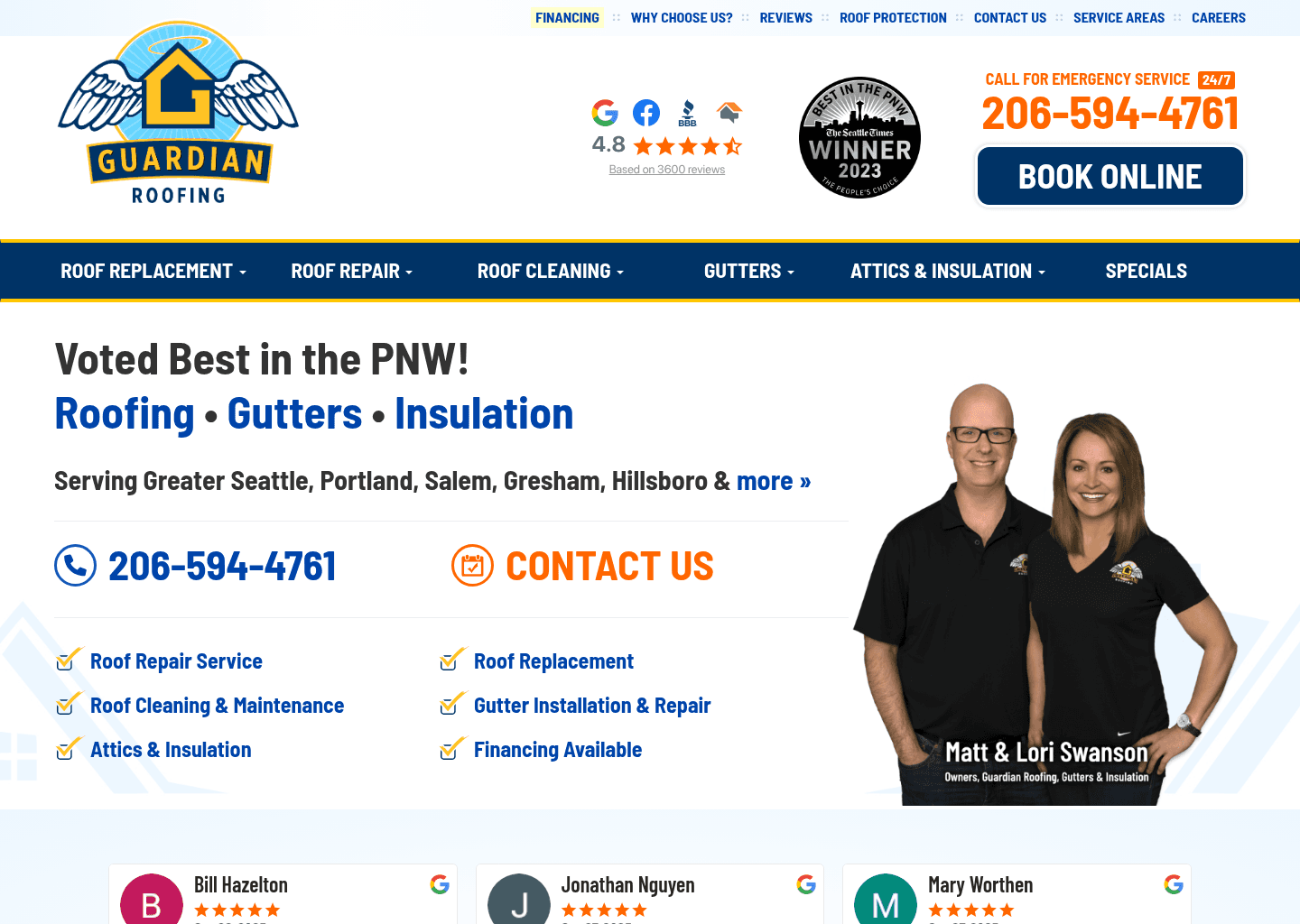 Guardian Roofing, Gutters & Insulation website screenshot