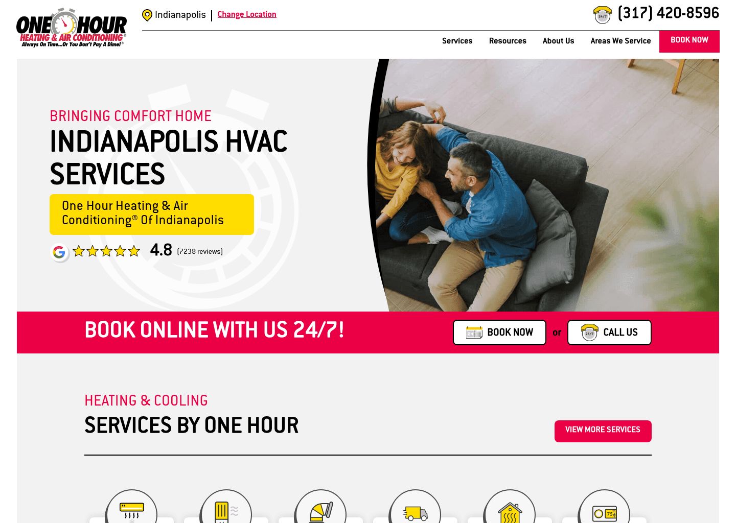 One Hour Heating & Air Conditioning website screenshot