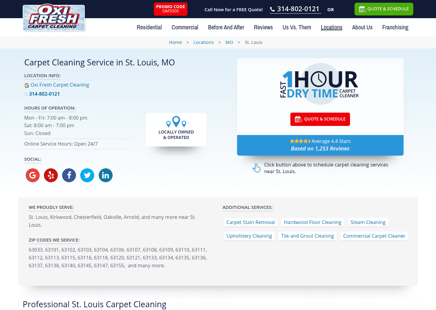 Oxi Fresh Carpet Cleaning website screenshot