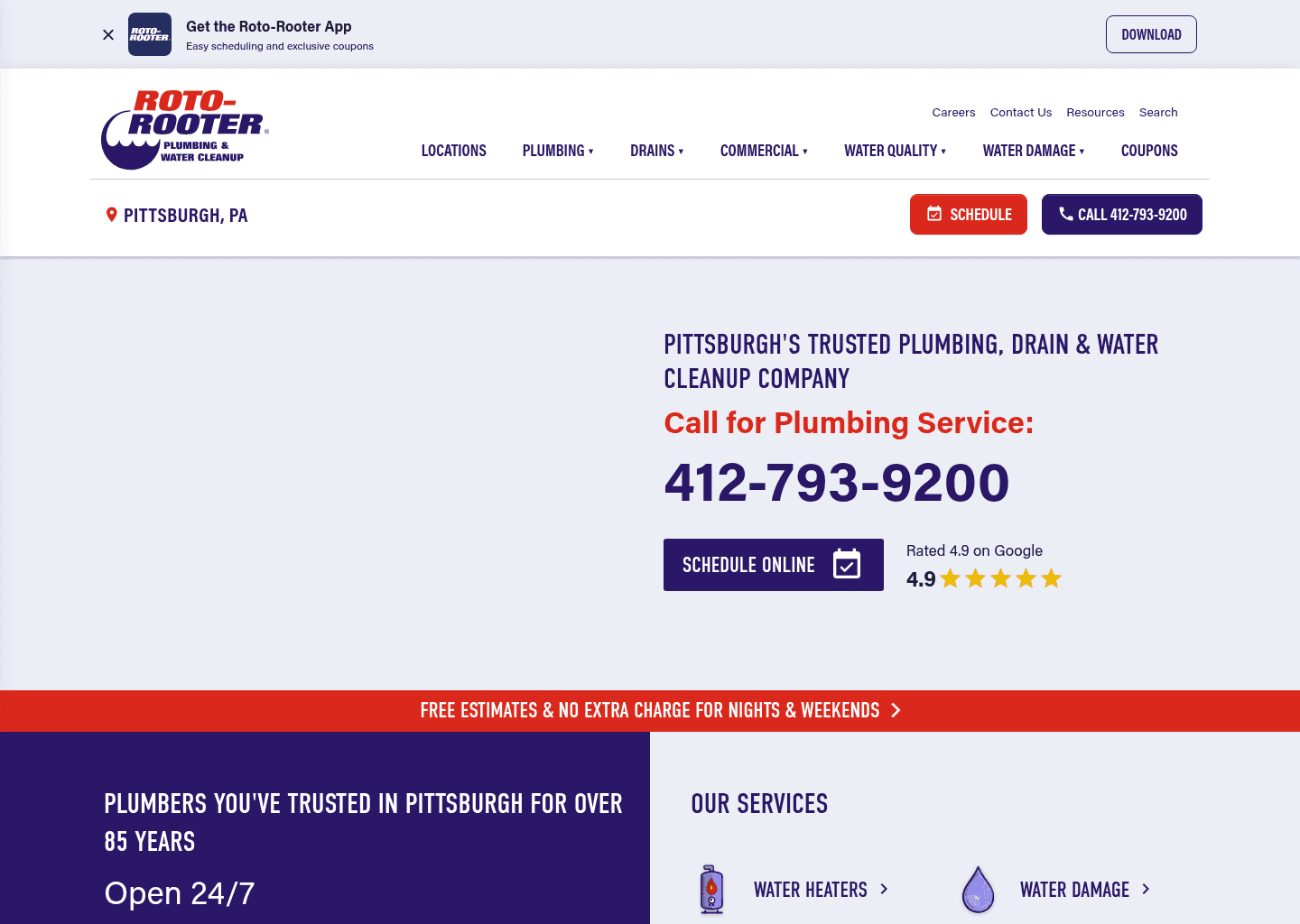 Roto-Rooter Plumbing & Water Cleanup website screenshot