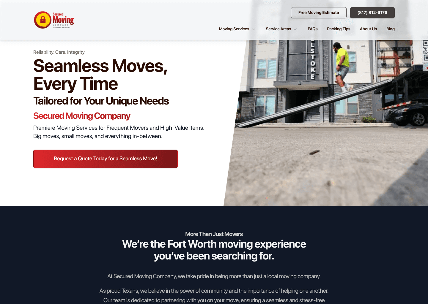 Secured Moving Company Fort Worth website screenshot