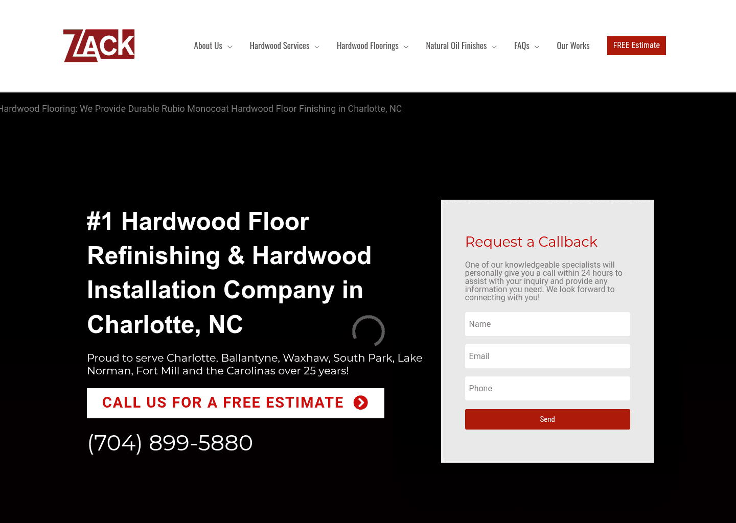 Zack Hardwood Flooring website screenshot