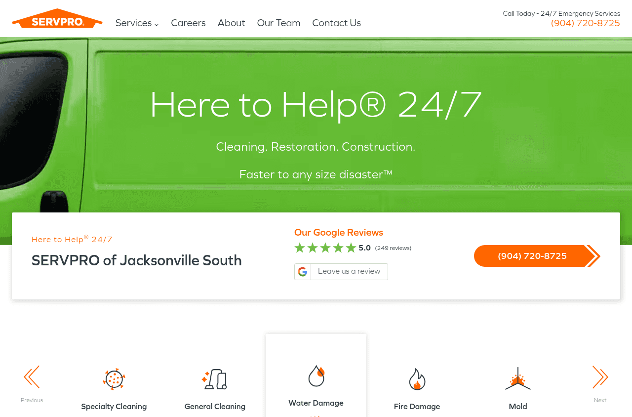 SERVPRO of Jacksonville South website screenshot