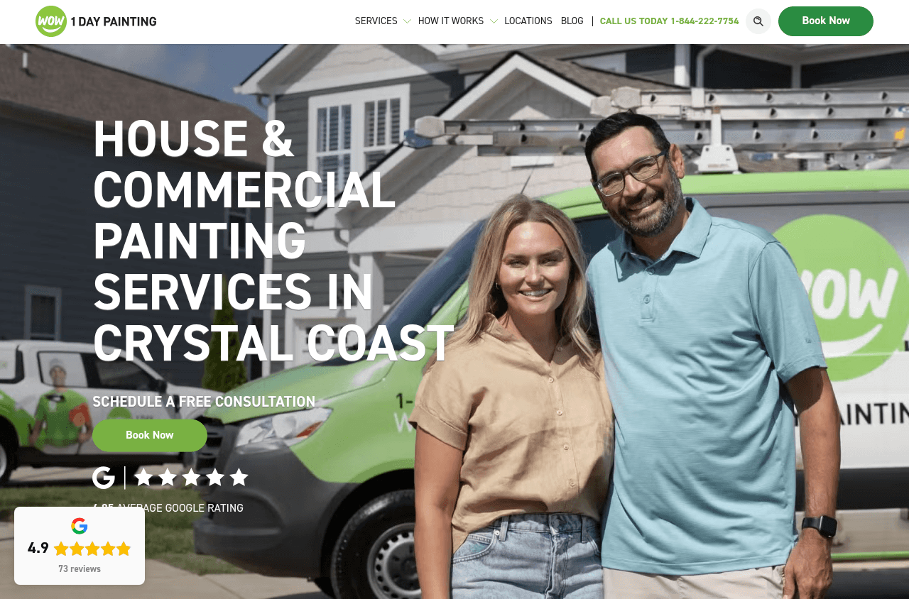 WOW 1 DAY PAINTING Jacksonville website screenshot