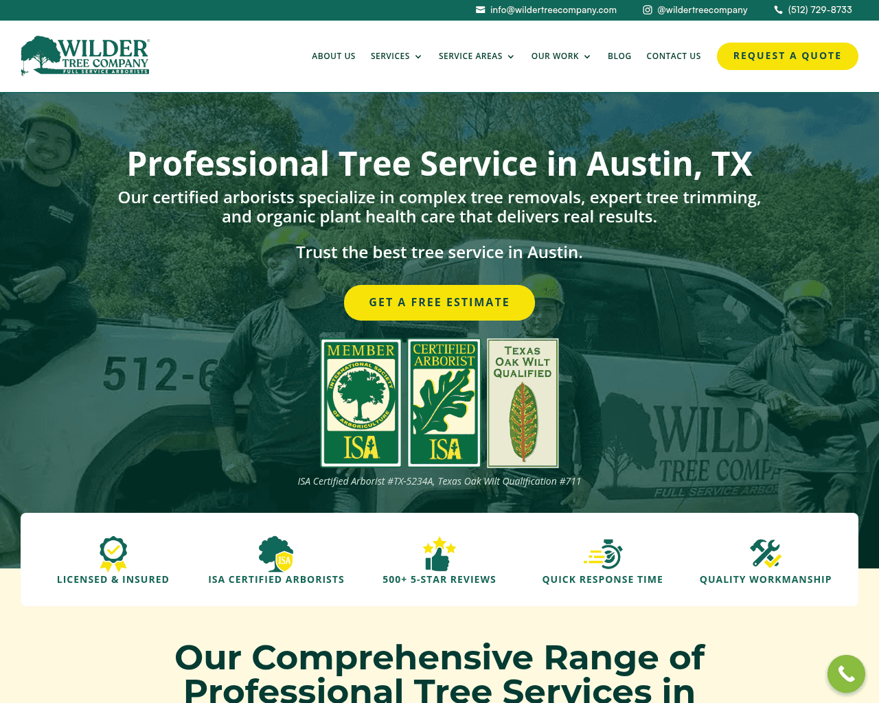 Wilder Tree Company website screenshot